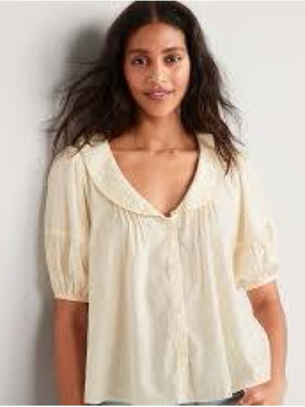 Old Navy Cream Embroidered Peasant Blouse